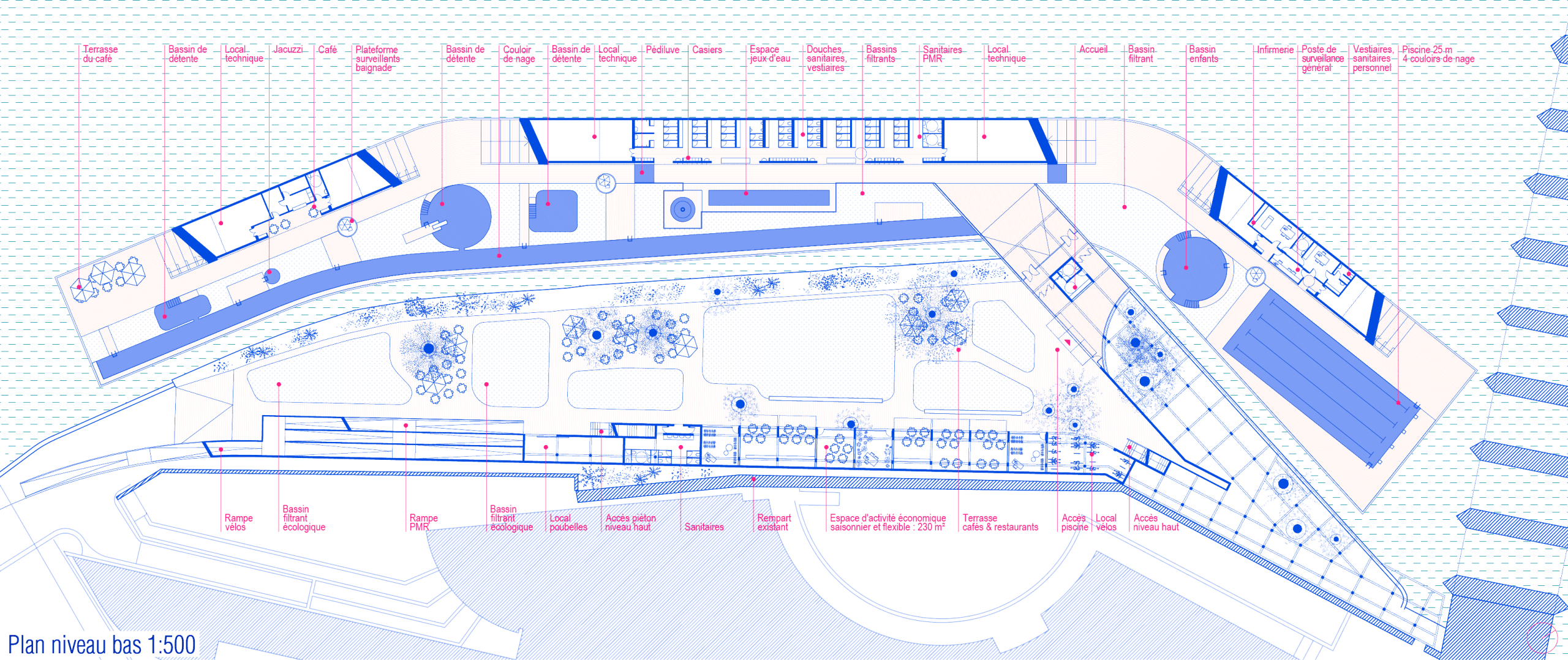 2019 - lieu de baignade, piscine écologique flottante, Strasbourg, filtration et épuration naturelles, promenade, remparts réutiliser et revaloriser l'espace perdu de la ville