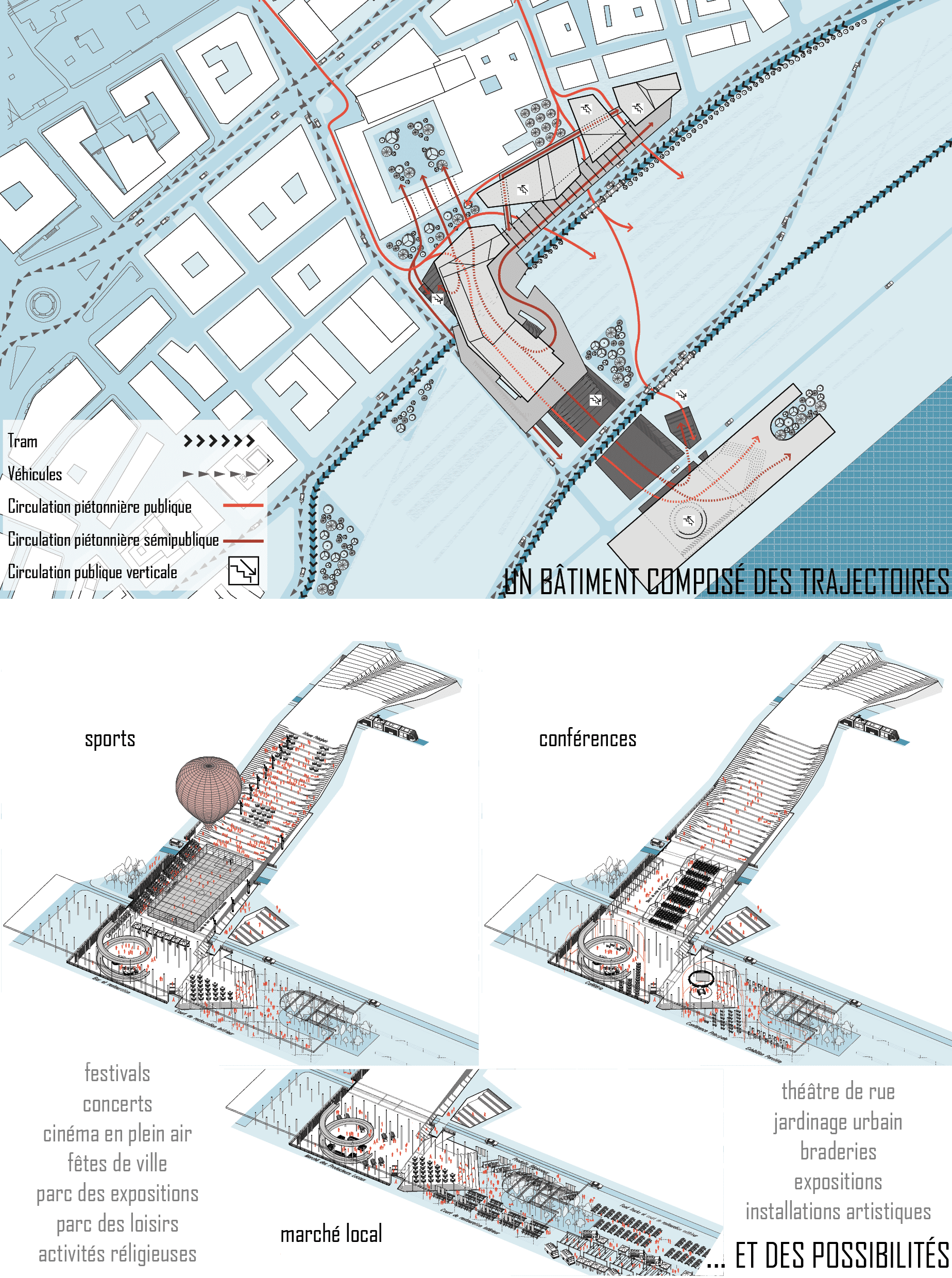 2017 - Requalification Urbaine entre Le Port et La Ville, interface poreuse - station ferries, médiathèque - porosité, infrastructure éducative, Composer avec les flux de la ville, espace public