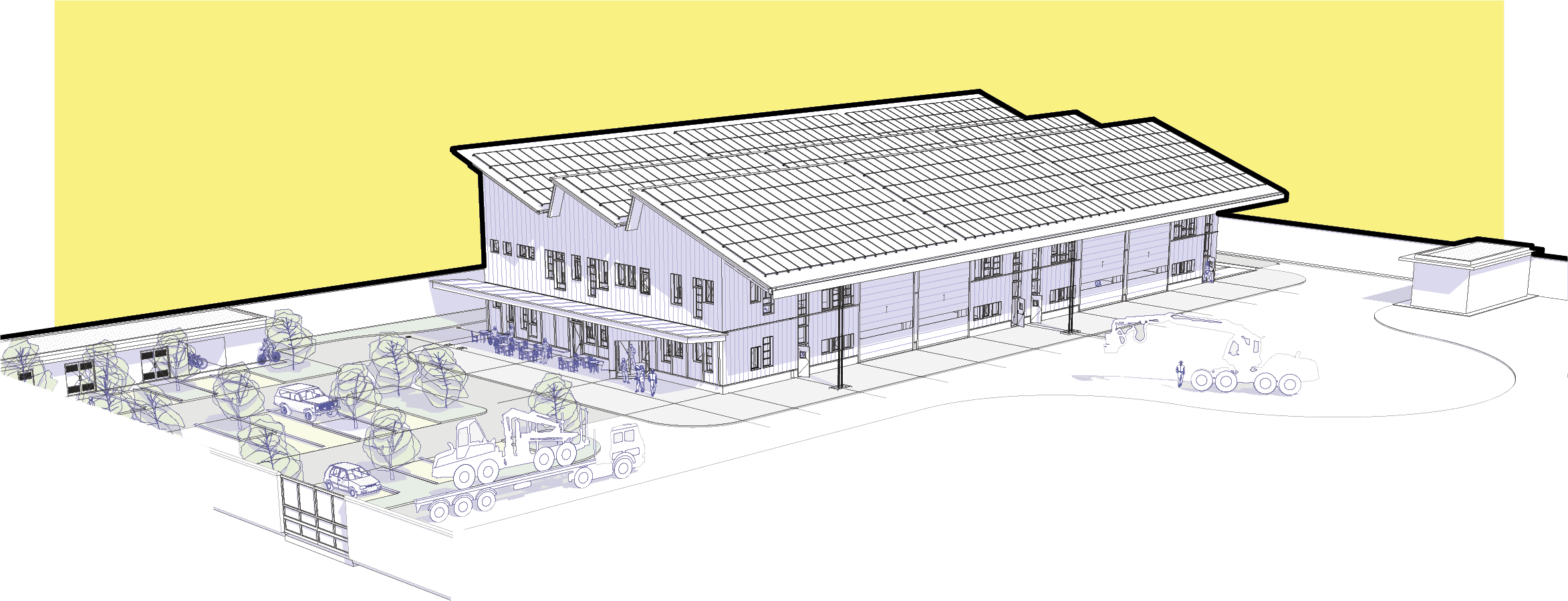 OBJETS_ATELIER BOIS - hangar d’entretien de machines forestières 2024 - atelier bois - hangar d’entretien de machines forestières - bureaux, panneaux photovoltaïques, bois comme structure, système de protection incendie, PMR, ERP