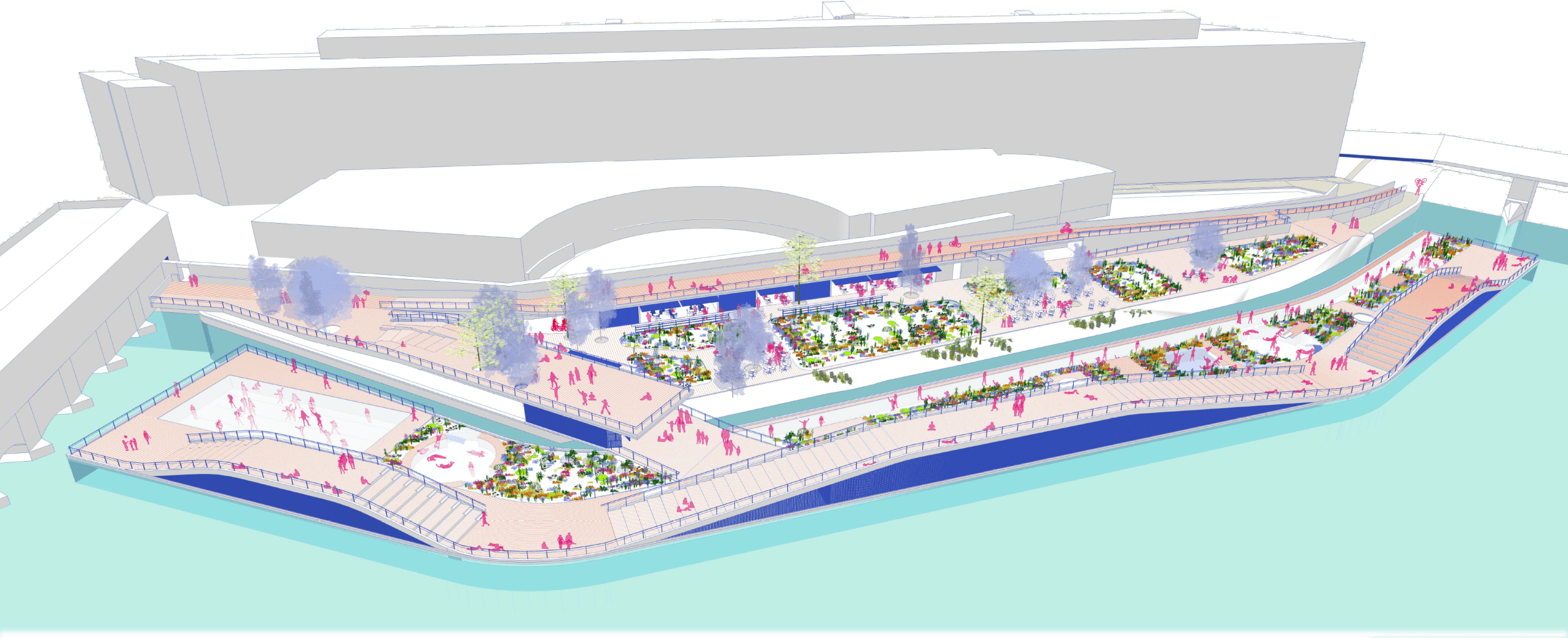 2019 - lieu de baignade, piscine écologique flottante, Strasbourg, filtration et épuration naturelles, promenade, remparts réutiliser et revaloriser l'espace perdu de la ville