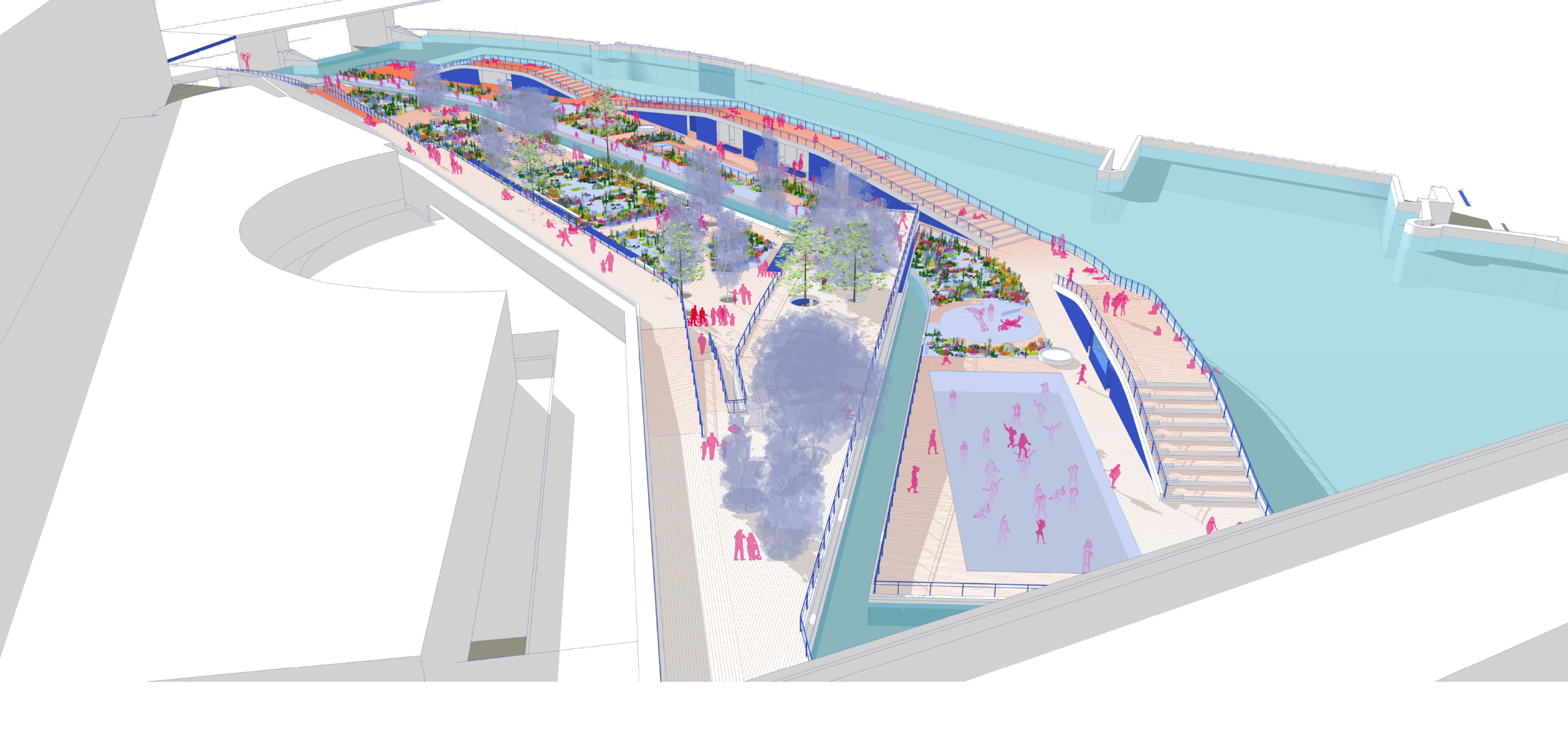 2019 - lieu de baignade, piscine écologique flottante, Strasbourg, filtration et épuration naturelles, promenade, remparts réutiliser et revaloriser l'espace perdu de la ville