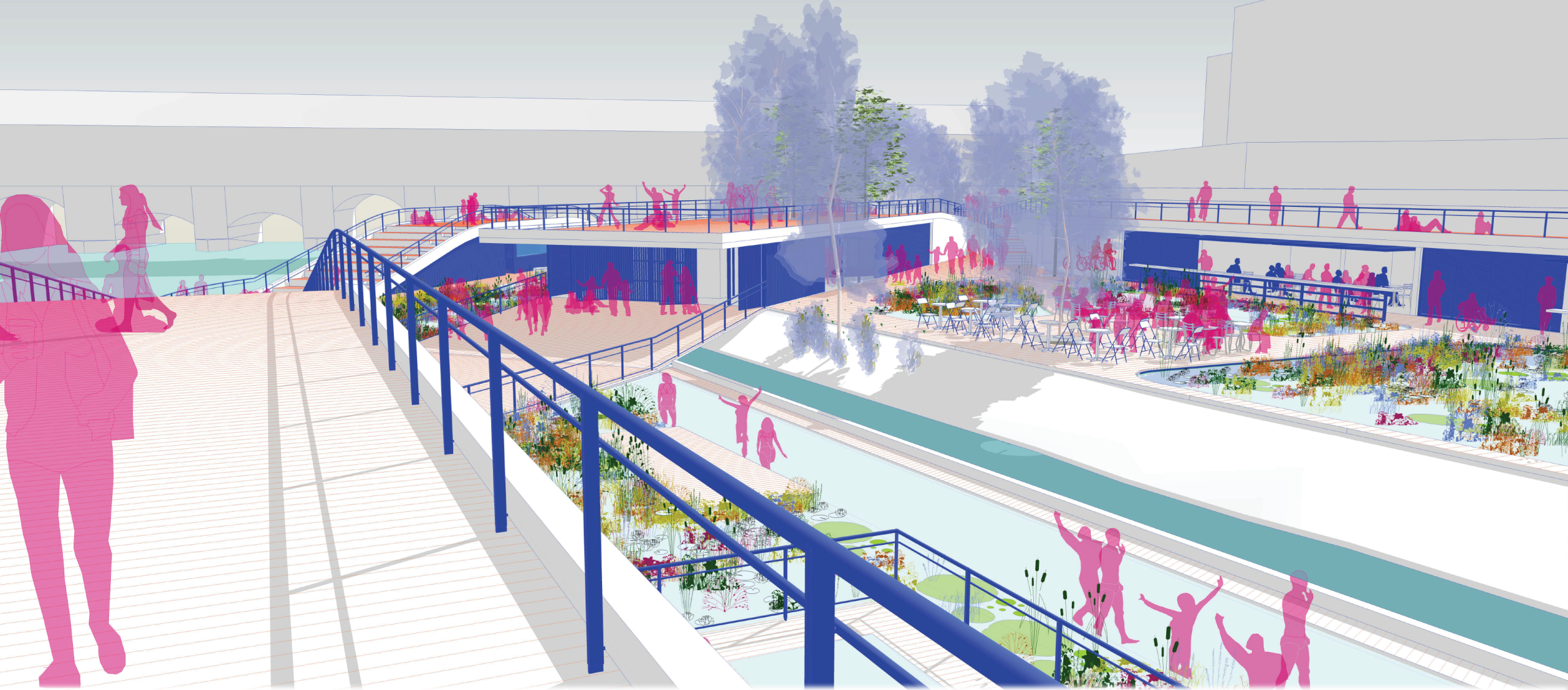 2019 - lieu de baignade, piscine écologique flottante, Strasbourg, filtration et épuration naturelles, promenade, remparts réutiliser et revaloriser l'espace perdu de la ville