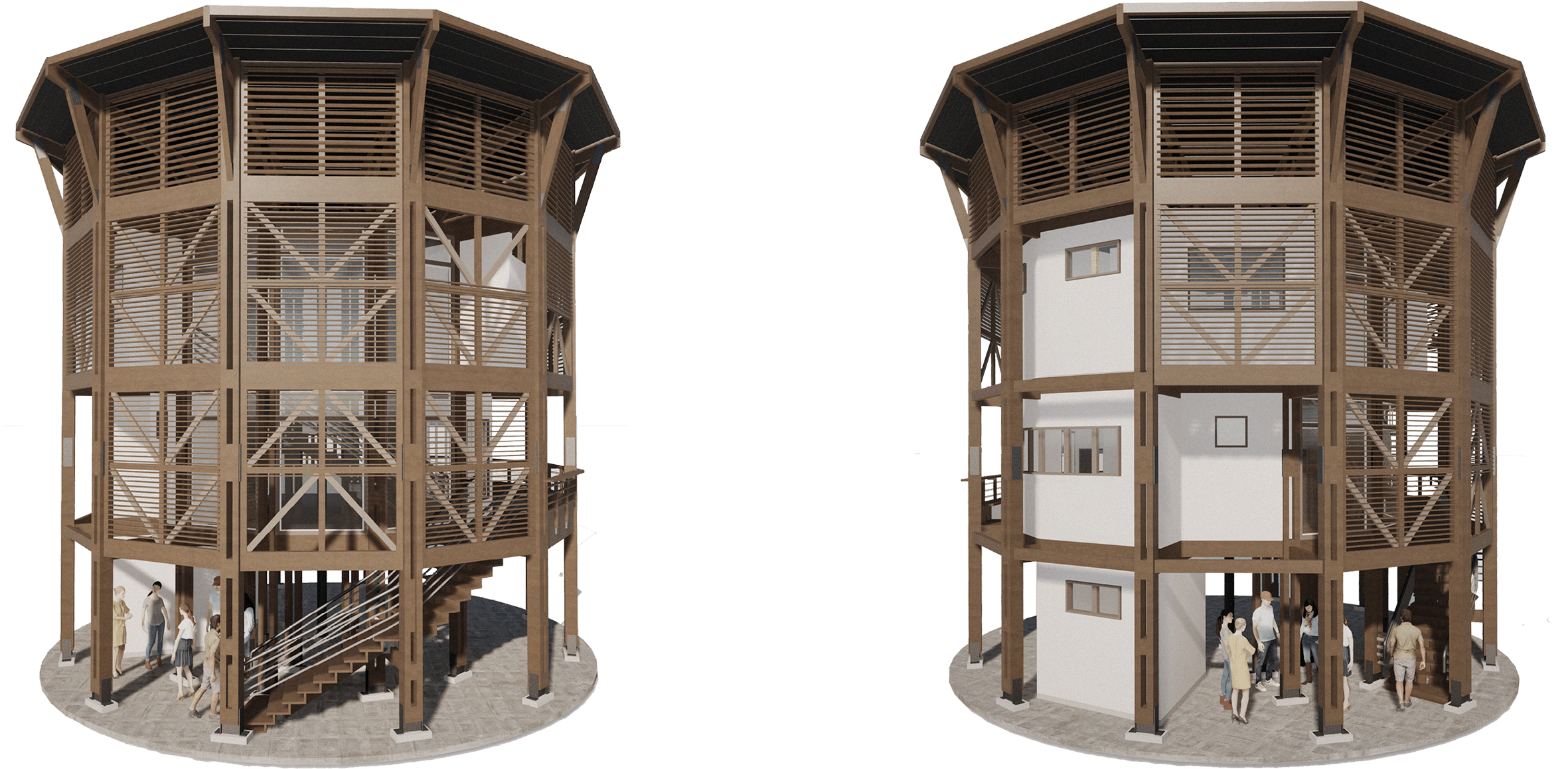OBJETS_MAISON EN BOIS - Module de maison individuelle en bois 2014 - Module de maison individuelle en bois, bungalows touristiques légers sur pilotis - bois, pilotis, tourisme, climat tropical - Récupération des eaux de pluie.
