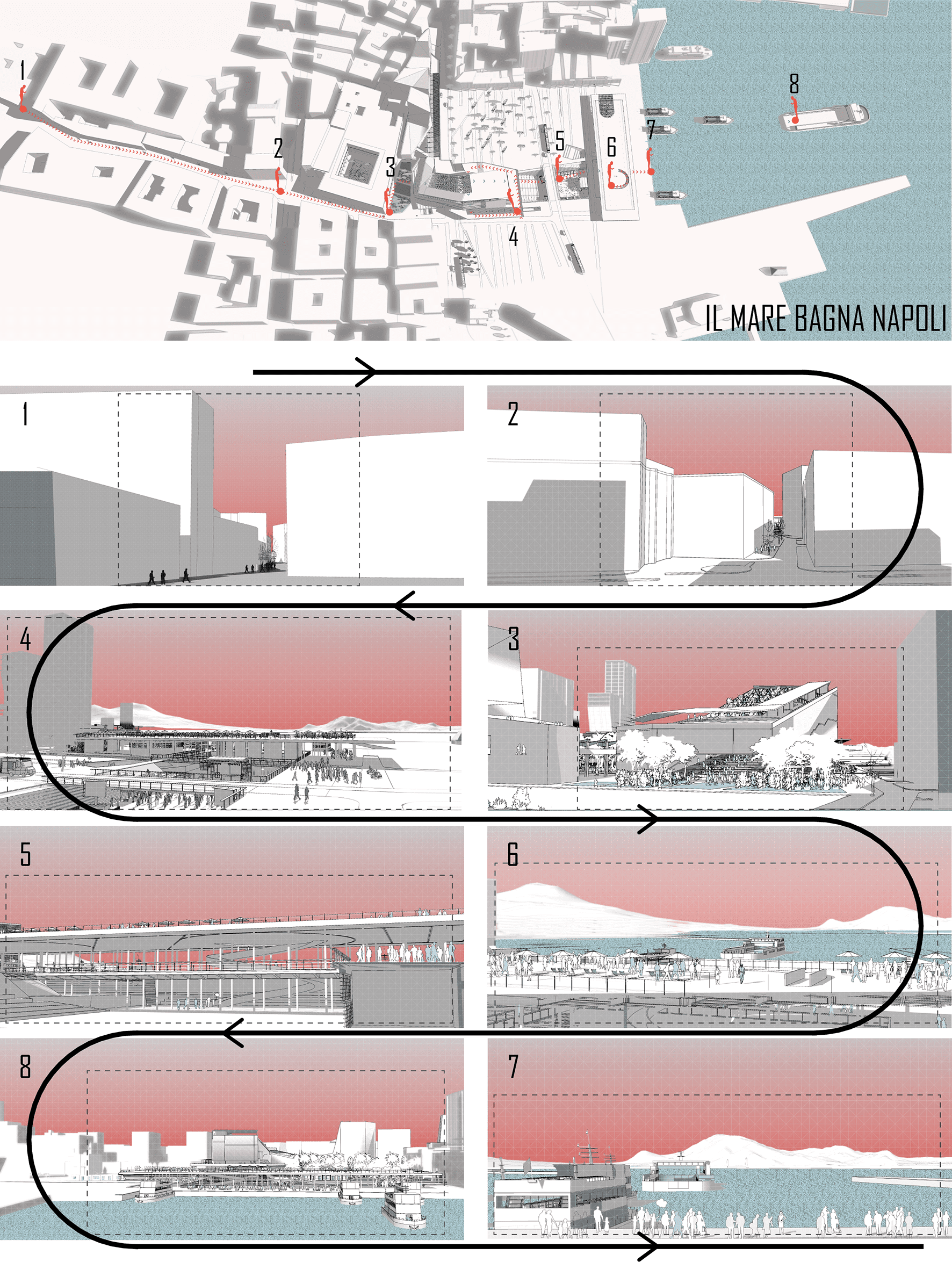 2017 - Requalification Urbaine entre Le Port et La Ville, interface poreuse - station ferries, médiathèque - porosité, infrastructure éducative, Composer avec les flux de la ville, espace public